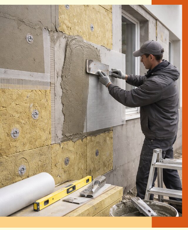 Утепление фасада под штукатурку в Новокубанске от 4367 руб/м2 — монтаж пенопластом и минватой | ТепломастерНкб