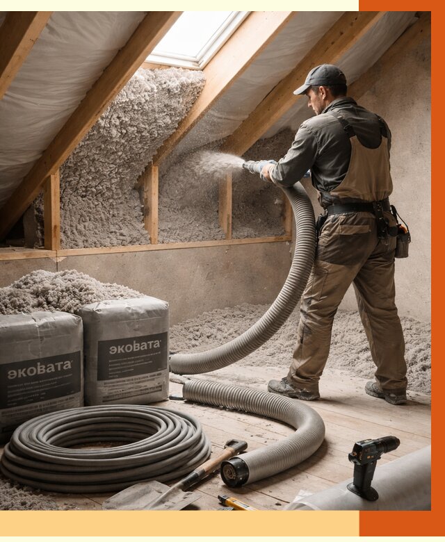 Утепление мансарды эковатой в Новокубанске от 2288 руб/м2 — монтаж, задувка, цена | ТепломастерНкб