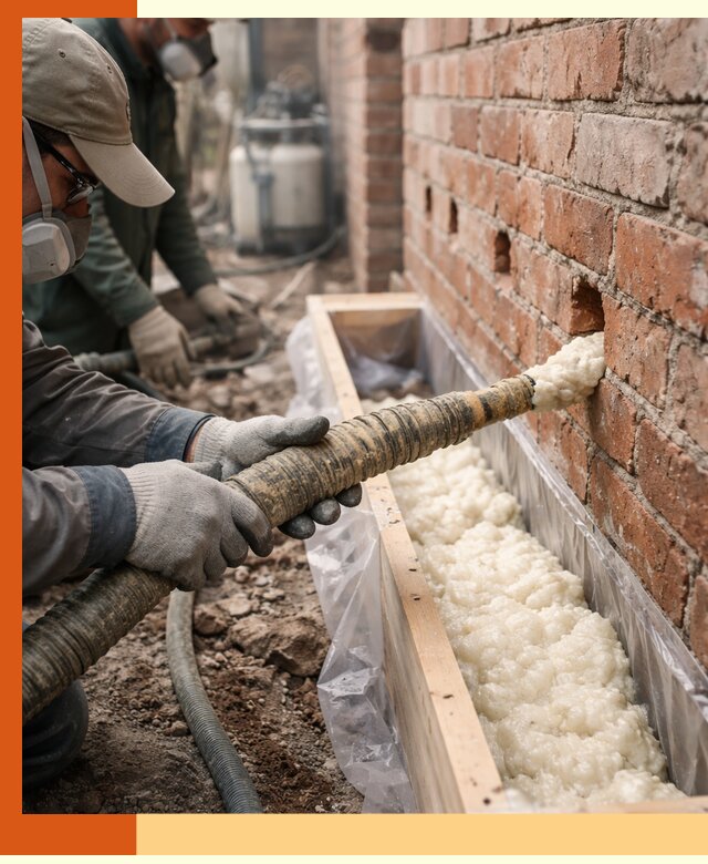 Заливка ППУ в пустоты кирпичной стены в Новокубанске